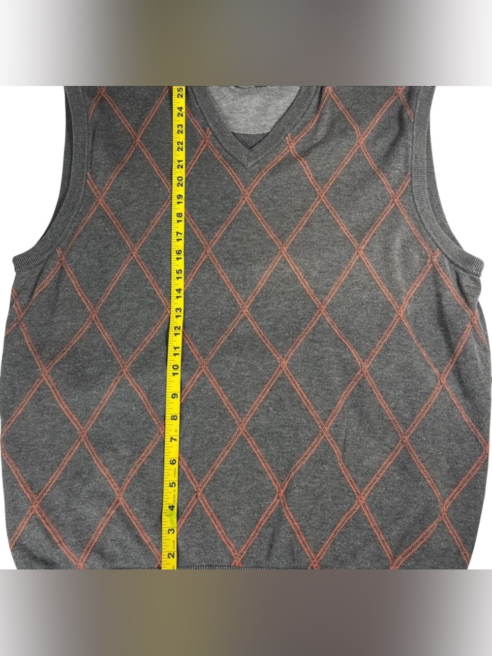 Ashworth Argyle Sweater Vest XL Gray Orange 100% Cotton Golfcore Preppy - Picture 6 of 10